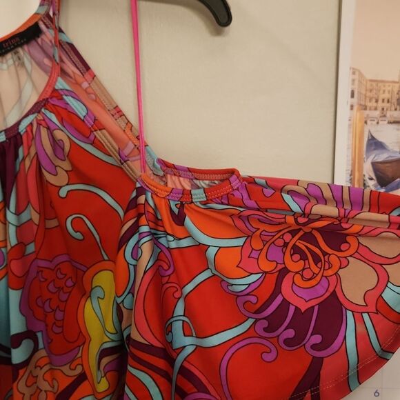 Trina by Trina Turk Floral Multicolor Cutout Sleeves Dress Size XL - Picture 3 of 9